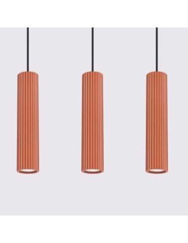 Lámpara colgante KARBON 3L rojo ocre