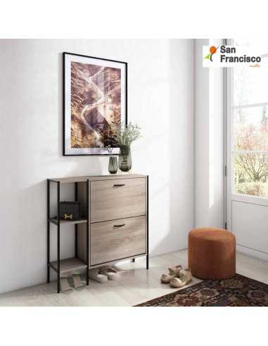zapatero moderno de 88cm roble y metal color negro