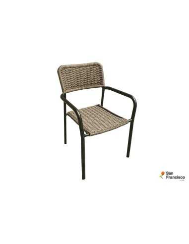 silla para jardin de mimbre y metal negro