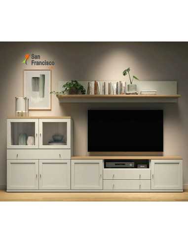 Mueble de salón 275cm Perla y roble
