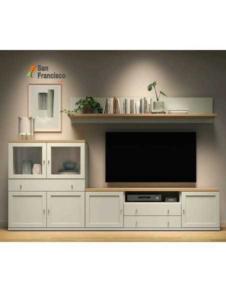 Mueble de salón 275cm Perla y roble