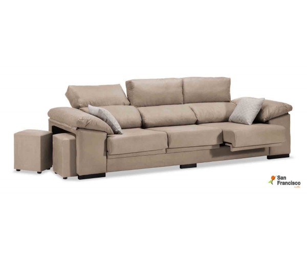 Sofá 3 plazas barato reclinable y extensible 270cm tapizado microfibra beige