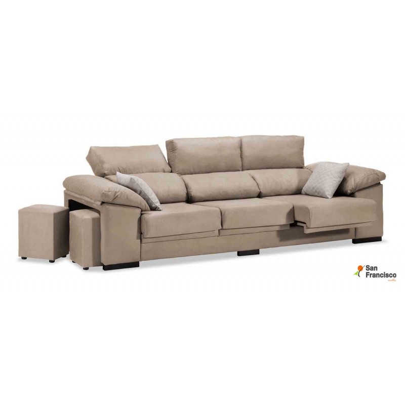 Sofá 3 plazas barato reclinable y extensible 270cm tapizado microfibra beige