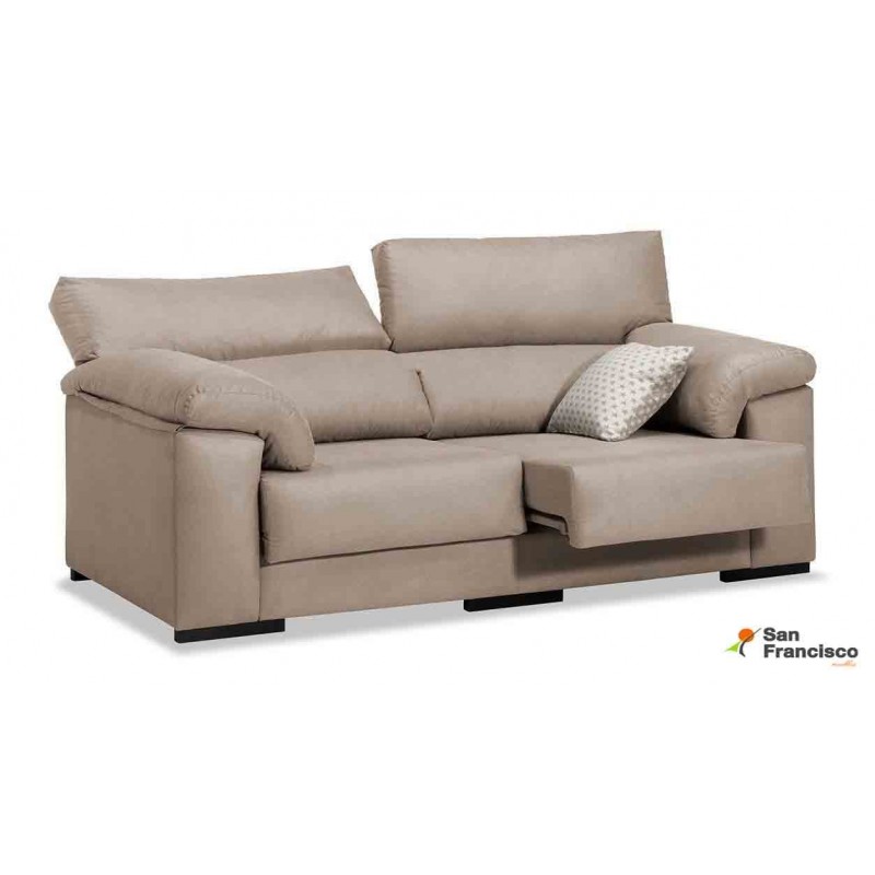 Sofá 3 plazas barato 200cm. reclinable y extensible tapizado microfibra Velvet 3 beige