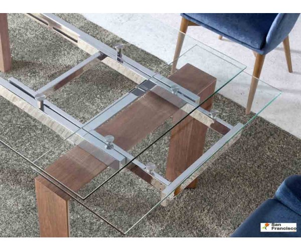 Mesa de comedor de cristal extensible de 160 cm